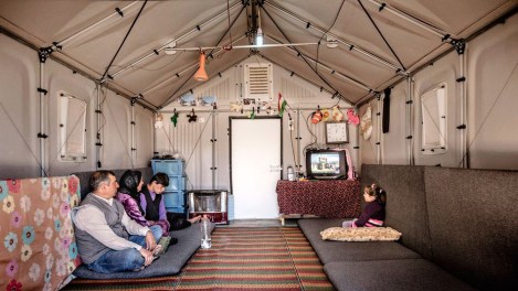 The interior of a BetterShelter unit. The Shelter comes a solar panel, isolated walls, and a door that locks.