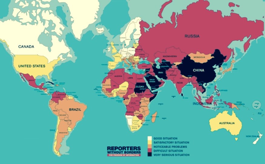 Map of the 2015 World Press Freedom Index by Reporters Without Borders