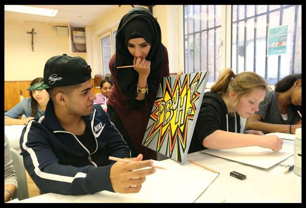 In Islam when referring to the Prophet the acronym PBUH (Peace Be Upon Him) is always used as a suffix as a sign of respect. - Artist Farah teaching a #Messagetoisis workshop